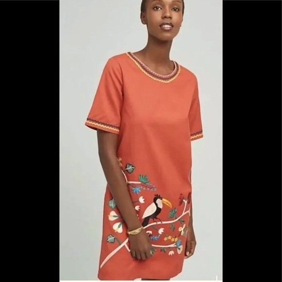 ANTHROPOLOGIE COREYLYNN CALTER Embroidered Toucan Tropical Dress - Picture 1 of 12